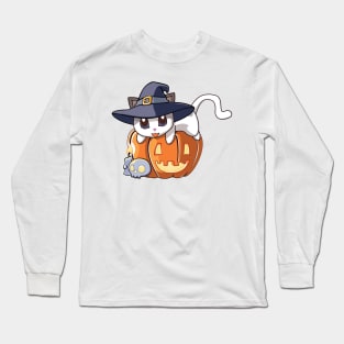 White Cat on a Pumpkin Long Sleeve T-Shirt
